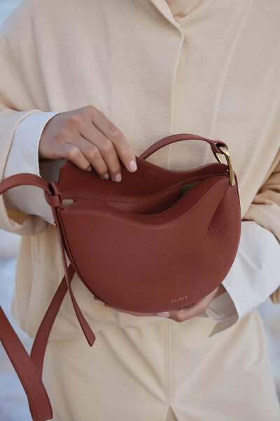 Polène | Bag - Cyme Mini - Cognac Textured Leather