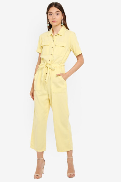 Wes Anderson Style Zalora jumpsuit Zalora jumpsuit pastel yellow culotte