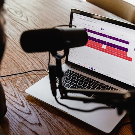 podcast setup mic and laptop podcast setup mic and laptop