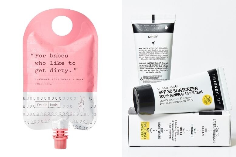 Frank Body’s Charcoal Body Scrub & Mask and The Inkey List SPF 30 Daily Sunscreen 100% Mineral UV Filters Frank Body’s Charcoal Body Scrub & Mask and The Inkey List SPF 30 Daily Sunscreen 100% Mineral UV Filters collage