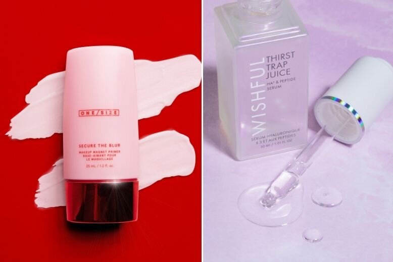 One/Size Secure the Blur Makeup Magnet Primer and Wishful Thirst Trap Juice HA3 & Peptide Serum One/Size Secure the Blur Makeup Magnet Primer and Wishful Thirst Trap Juice HA3 & Peptide Serum collage