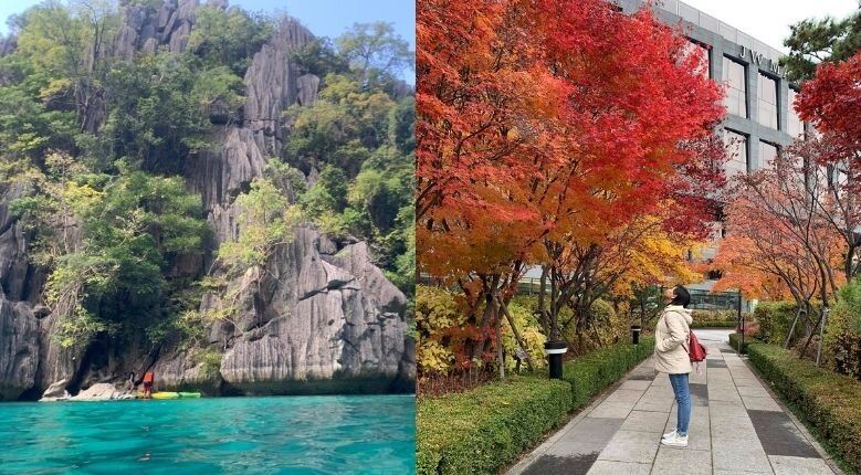 (Left) A photo from Patricia’s 2019 Palawan trip; (Right) Patricia in South Korea in January 2020 (Left) A photo from Patricia’s 2019 Palawan trip; (Right) Patricia in South Korea in January 2020